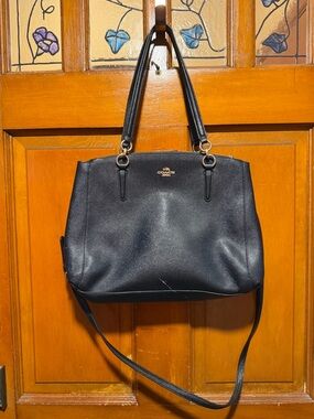 Coach Christie Carryall Black Leather Tote with Shoulder Strap